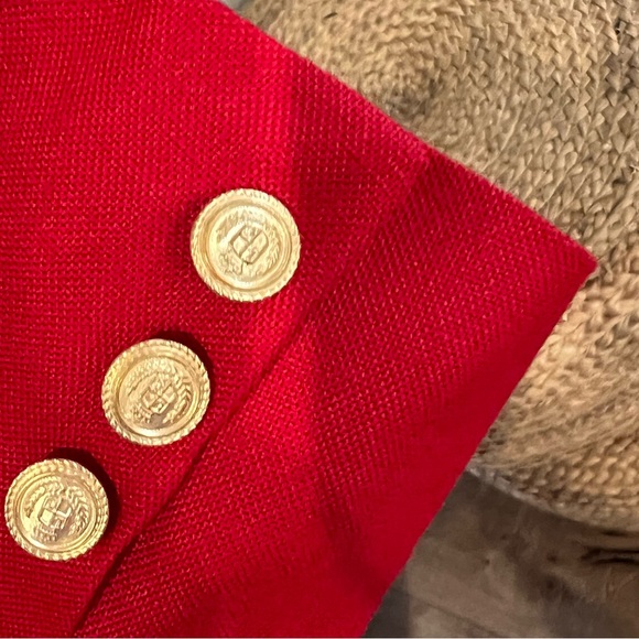 Vintage 90s Oversized Red Gold Button Long Blazer Double Breasted Sz 12 - Picture 5 of 14